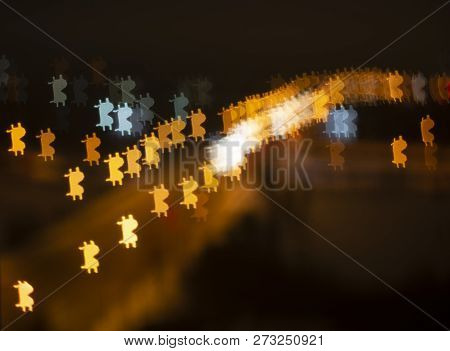 Background Of Bitcoin Symbols.on A Dark Background Cryptocurrency Bitcoin.vague Background Of Bitcoi