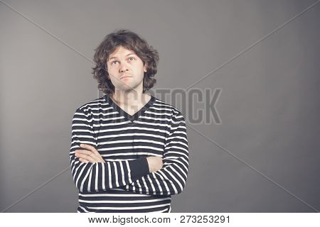 Upset Gloomy Handsome Male Feeling Unhappy Missing Chance Buy Tickets To Concert. Portrait Of Disple