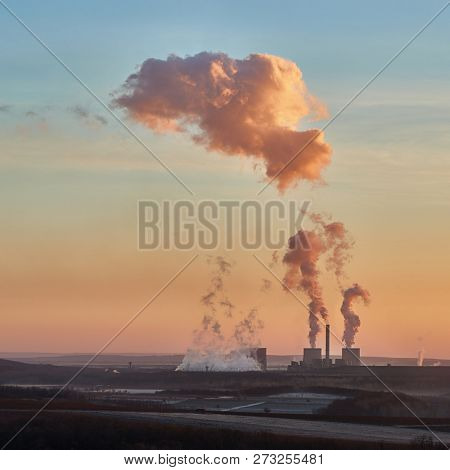 Power plant polluting the atmosphere in Visonta, Matra, Hungary