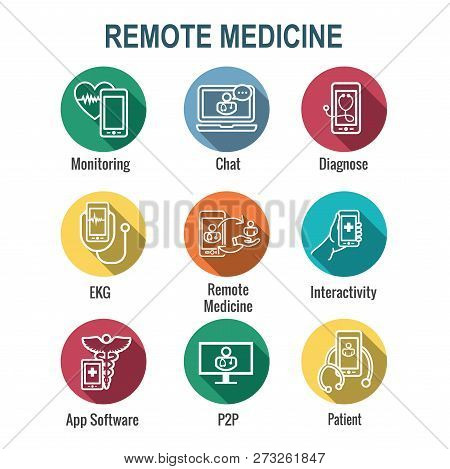 Telemedicine Abstract Idea - Icons Illustrating Remote Health And Software