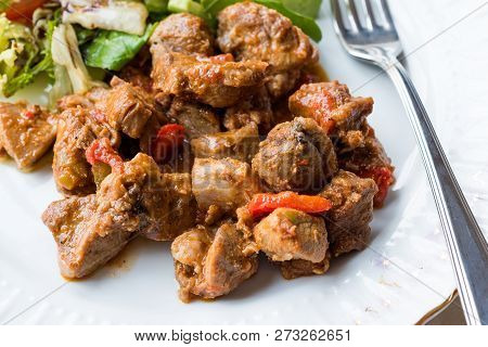 Turkey Meat Saute With Salad / Et Sote Kavurma Kebap Or Kebab