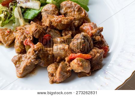 Turkey Meat Saute With Salad / Et Sote Kavurma Kebap Or Kebab