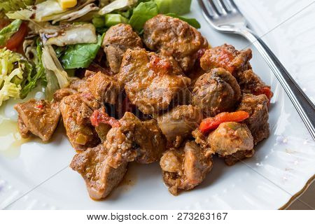 Turkey Meat Saute With Salad / Et Sote Kavurma Kebap Or Kebab