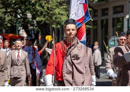 Prague, Czech Republic - July 1, 2018: People Parading At Sokolsky Slet, A Once-every-six-years Gath