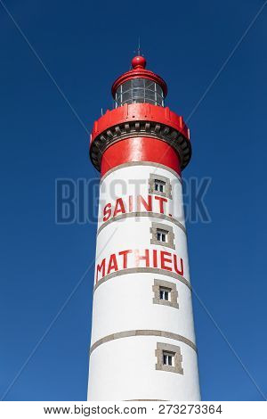 Saint-mathieu Red And White Lighthouse On Pointe Saint-mathieu In Plougonvelin (finistere, France)