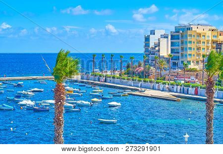 Bugibba, Malta - June 16, 2018: The Bugibba Resort Is One Of The Most Comfortable In Malta With Nume