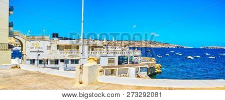 Bugibba, Malta - June 14, 2018: The Gillieru Restaurant In Form Of A Ship Located In San Geraldu Pro