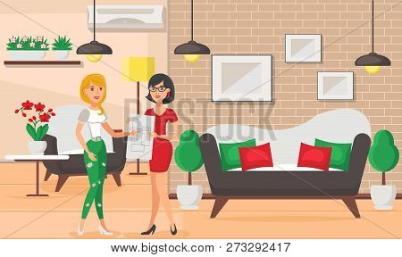 Interior Apartment Space. Architectural Agency Business. Hands Holding Tablet. Home Project. Work In