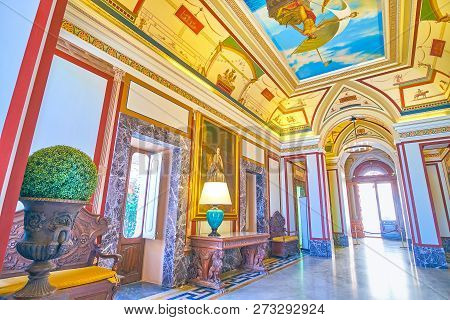 Naxxar, Malta - June 14, 2018: The Interior Of Palazzo Parisio Made In Once Popular Art Nouveau Styl