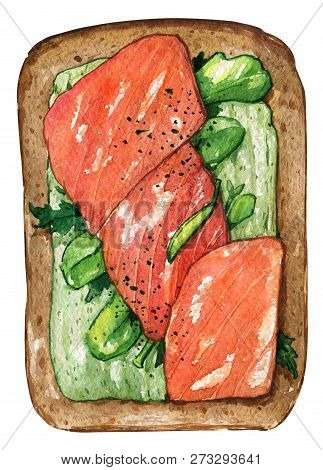 Breakfast Yealthy Food Sandwich Fish Isolate Watercolor