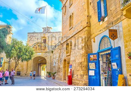 Mdina, Malta - June 14, 2018: The Small Souvenir Shop Inside Mdina Fortress Offers Variety Of Tradit