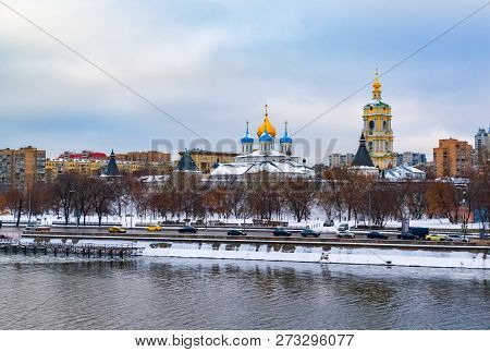Russia, Moscow - Dec 2018: Novospassky Monastery New Monastery Of The Saviour, Is One Of The Fortifi