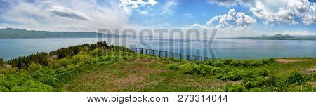Beautiful View Of Sevan Lake With Turquoise Water And Green Hills, Sevan, Armenia
