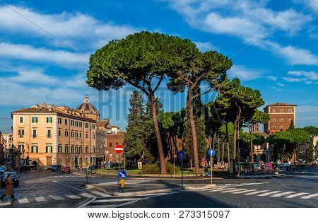 Rome / Italy - December 1 2018: View Of Piazza D Aracoeli, A Square Placed At The Base Of The Capito