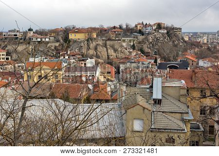 Plovdiv, Bulgaria - December 30, 2016:  Panoramic View Of City Of Plovdiv From Sahat Tepe Hill, Bulg