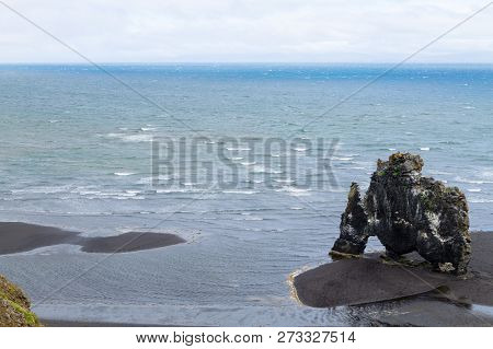 Hvitserkur Sea Stack, Iceland. Black Sand Beach. North Iceland Landmark