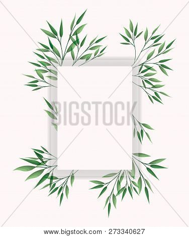 Square Frame With Laurel Leafs Vector Illustration Design