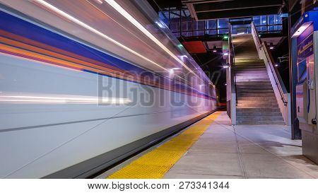 Denver Lightrail Public Transportation System In Motion.
