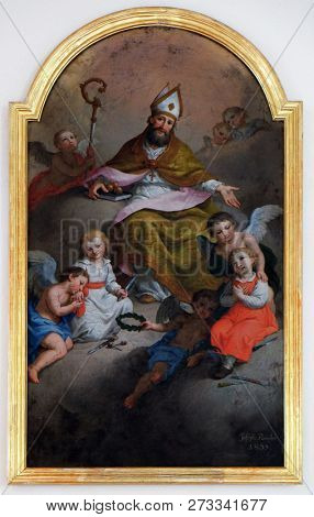 PETSCHIED, ITALY - JULY 14, 2018: Saint Nicholas painting in the Saint Nicholas church in Petschied near Luson, Italy