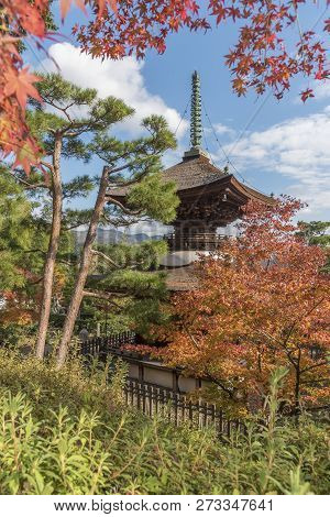 Pagoda Of Jojakko-ji Temple, Kyoto, Japan In Autumn Season