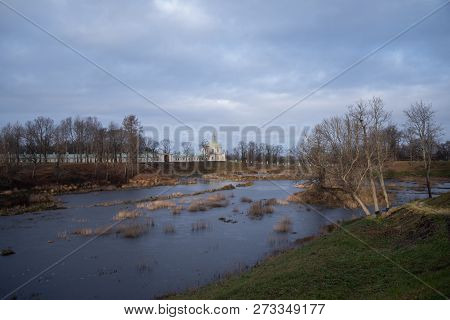 Oranienbaum Park View With Grand Menshikov Palace And Pond. Oranienbaum (lomonosov) Town, Suburban O