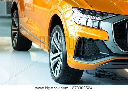 Berlin, Germany - November 21, 2018: New Modern Car Audi Q7 Yellow Color