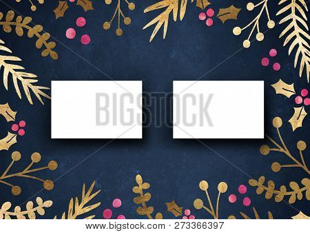 Namecard Mockup Template Background With Elegant Flower Border