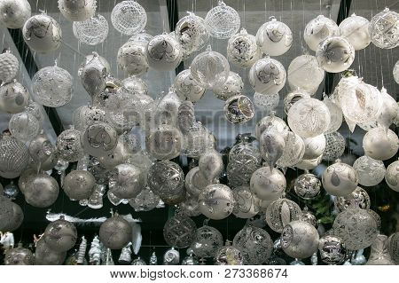 White Balls Decorations At The Christmas Market Of Salsburg