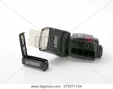 Gomel, Belarus - December 10, 2018: Photo Flash Nikon Sb800 On A White Background.