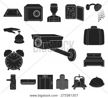 Hotel And Equipment Black Icons In Set Collection For Design. Hotel And Comfort Vector Symbol Stock 
