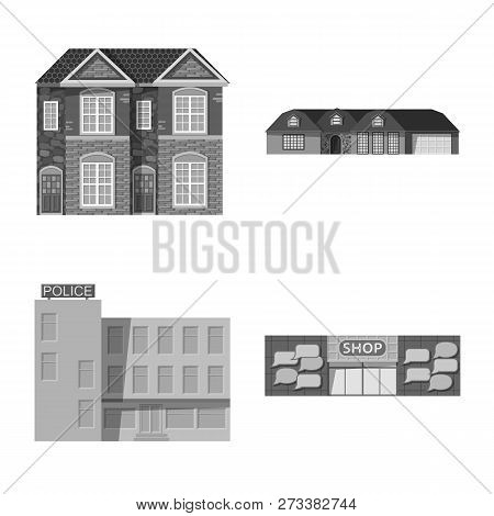 Vector Design Of Building And Front Symbol. Set Of Building And Roof Vector Icon For Stock.