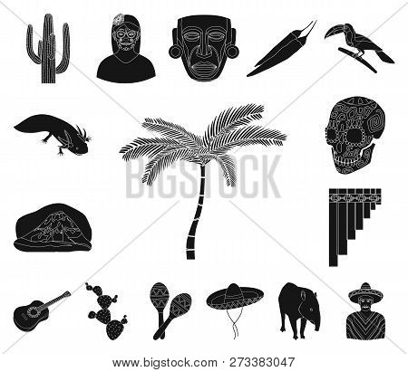 Country Mexico Black Icons In Set Collection For Design. Mexico And Landmark Vector Symbol Stock Web