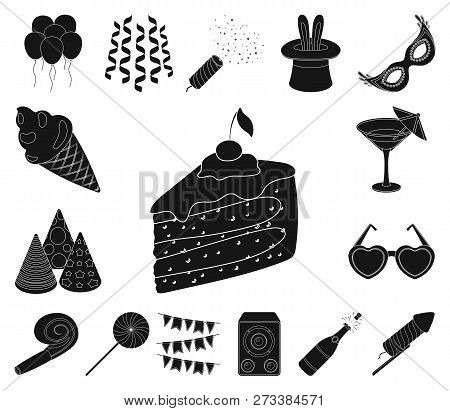 Party, Entertainment Black Icons In Set Collection For Design. Celebration And Treat Vector Symbol S