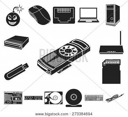 Personal Computer Black Icons In Set Collection For Design. Equipment And Accessories Vector Symbol 