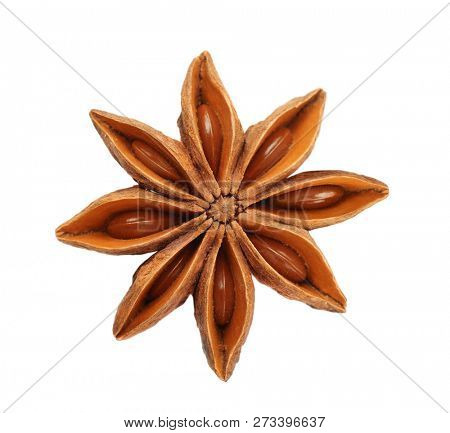 Dry star anise fruit  and seeds isolated on white