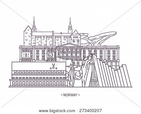 Norway Historical Landmarks. Travel And Country Tourism Theme