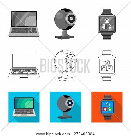 Vector Illustration Of Laptop And Device Logo. Set Of Laptop And Server Vector Icon For Stock.