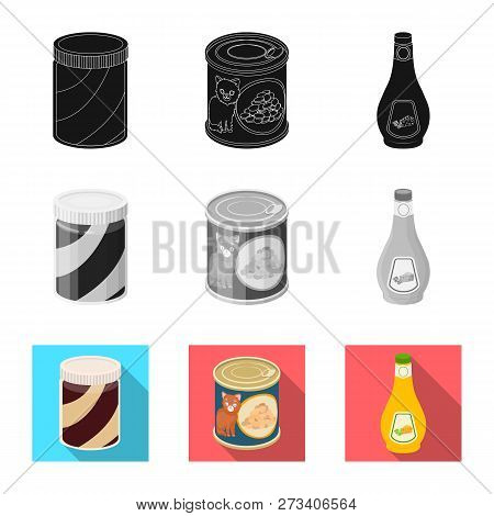 Vector Illustration Of Can And Food Symbol. Set Of Can And Package Vector Icon For Stock.