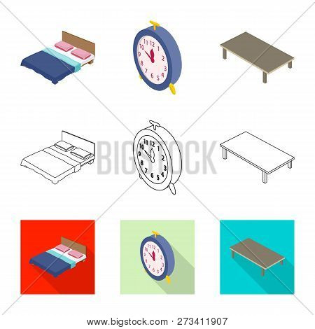 Vector Design Of Bedroom And Room Sign. Set Of Bedroom And Furniture Vector Icon For Stock.