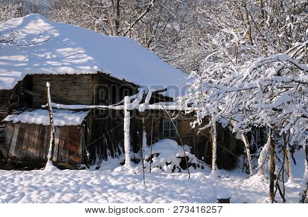 Part Of Abandoned House In Bulgarian Village In The Winter