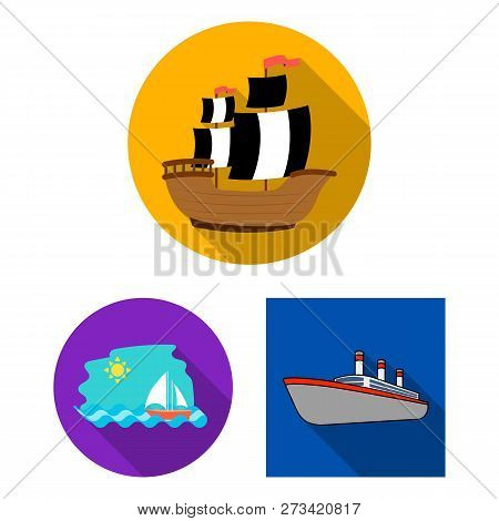 Vector Design Of Yacht And Ship Sign. Set Of Yacht And Cruise Stock Vector Illustration.