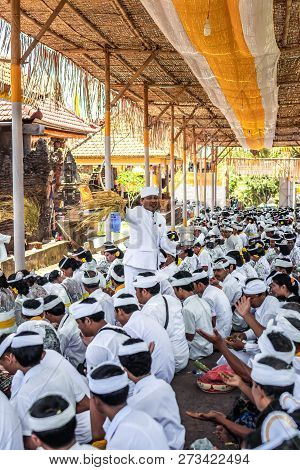 Bali, Indonesia - October 9, 2018: Holyman On A Traitional Balinese Hindu Ceremony In Ubud, Bali Isl