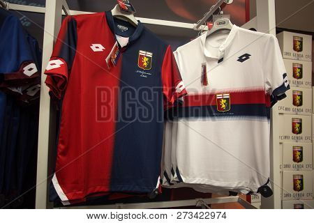 Genoa, Italy, November 27, 2018 - Home And Away Shirt Of Genoa 1893 Football Team On Sale In Genoa S