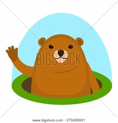 Cute Groundhog Icon. Flat Illustration Of Cute Groundhog Icon For Web Design