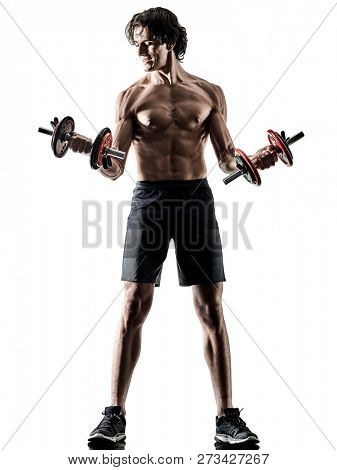 man fitness weitghs training exercises isolated silhouette white