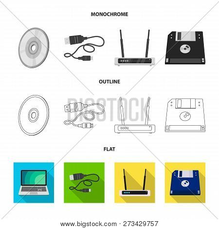 Vector Design Of Laptop And Device Sign. Set Of Laptop And Server Vector Icon For Stock.