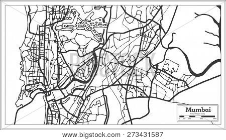 Mumbai India City Map in Retro Style. Outline Map. 