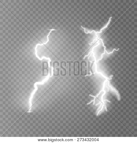 Vector Illustration. Transparent Light Effect Of Electric Lightning. The Indomitable Power Of Natura