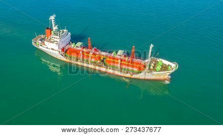 Oil Tanker, Gas Tanker In The High Sea.refinery Industry Cargo Ship,aerial View,thailand, In Import 