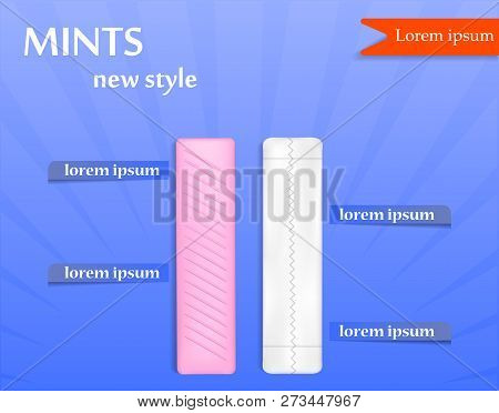 Gum Stick New Style Concept Background. Realistic Illustration Of Gum Stick New Style Concept Backgr